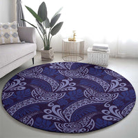 Deep Blue Monstera Round Carpet Polynesian Tribal Pattern - Polynesian Pride