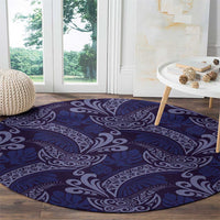 Deep Blue Monstera Round Carpet Polynesian Tribal Pattern - Polynesian Pride