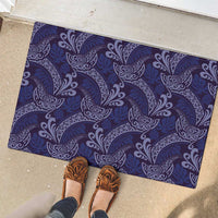 Deep Blue Monstera Rubber Doormat Polynesian Tribal Pattern - Polynesian Pride