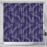 Deep Blue Monstera Shower Curtain Polynesian Tribal Pattern - Polynesian Pride