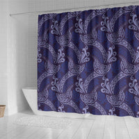 Deep Blue Monstera Shower Curtain Polynesian Tribal Pattern - Polynesian Pride