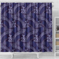 Deep Blue Monstera Shower Curtain Polynesian Tribal Pattern - Polynesian Pride