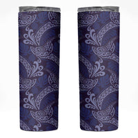 Deep Blue Monstera Skinny Tumbler Polynesian Tribal Pattern - Polynesian Pride