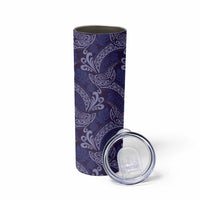 Deep Blue Monstera Skinny Tumbler Polynesian Tribal Pattern - Polynesian Pride