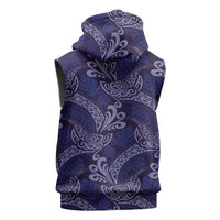 Deep Blue Monstera Sleeveless Hoodie Polynesian Tribal Pattern - Polynesian Pride