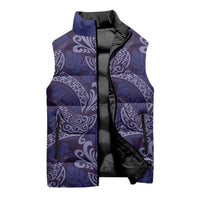 Deep Blue Monstera Sleeveless Puffer Jacket Polynesian Tribal Pattern - Polynesian Pride