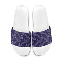 Deep Blue Monstera Slide Sandals Polynesian Tribal Pattern - Polynesian Pride