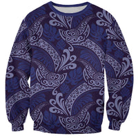 Deep Blue Monstera Sweatshirt Polynesian Tribal Pattern - Polynesian Pride