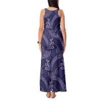Deep Blue Monstera Tank Maxi Dress Polynesian Tribal Pattern - Polynesian Pride