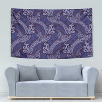 Deep Blue Monstera Tapestry Polynesian Tribal Pattern - Polynesian Pride