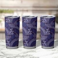 Deep Blue Monstera Tumbler Cup Polynesian Tribal Pattern - Polynesian Pride