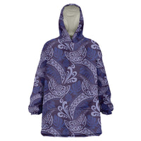 Deep Blue Monstera Wearable Blanket Hoodie Polynesian Tribal Pattern - Polynesian Pride