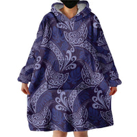 Deep Blue Monstera Wearable Blanket Hoodie Polynesian Tribal Pattern - Polynesian Pride