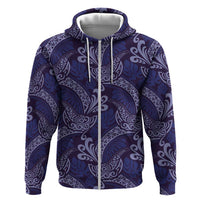 Deep Blue Monstera Zip Hoodie Polynesian Tribal Pattern - Polynesian Pride