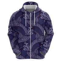 Deep Blue Monstera Zip Hoodie Polynesian Tribal Pattern - Polynesian Pride