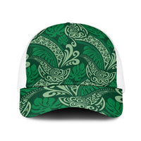 Forest Green Monstera Baseball Net Cap Polynesian Tribal Pattern - Polynesian Pride