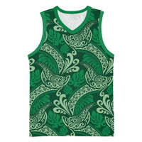 Forest Green Monstera Basketball Jersey Polynesian Tribal Pattern - Polynesian Pride