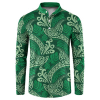 Forest Green Monstera Button Sweatshirt Polynesian Tribal Pattern - Polynesian Pride