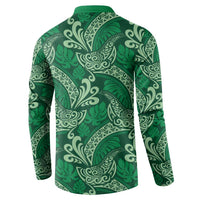Forest Green Monstera Button Sweatshirt Polynesian Tribal Pattern - Polynesian Pride