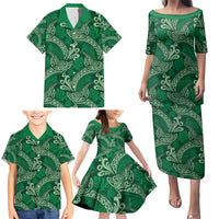 Forest Green Monstera Family Matching Puletasi and Hawaiian Shirt Polynesian Tribal Pattern - Polynesian Pride