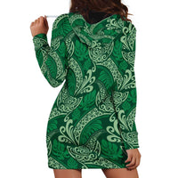 Forest Green Monstera Hoodie Dress Polynesian Tribal Pattern - Polynesian Pride