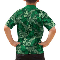 Forest Green Monstera Kid Hawaiian Shirt Polynesian Tribal Pattern - Polynesian Pride