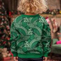 Forest Green Monstera Kid Ugly Christmas Sweater Polynesian Tribal Pattern - Polynesian Pride