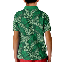 Forest Green Monstera Kid Polo Shirt Polynesian Tribal Pattern - Polynesian Pride
