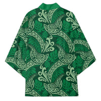 Forest Green Monstera Kimono Polynesian Tribal Pattern - Polynesian Pride