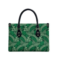 Forest Green Monstera Leather Bag Polynesian Tribal Pattern - Polynesian Pride