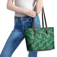Forest Green Monstera Leather Tote Bag Polynesian Tribal Pattern - Polynesian Pride