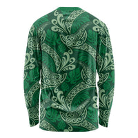 Forest Green Monstera Long Sleeve Shirt Polynesian Tribal Pattern - Polynesian Pride