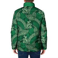 Forest Green Monstera Padded Jacket Polynesian Tribal Pattern - Polynesian Pride