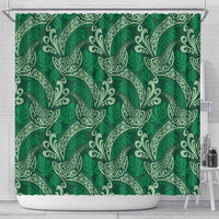 Forest Green Monstera Shower Curtain Polynesian Tribal Pattern - Polynesian Pride