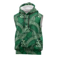 Forest Green Monstera Sleeveless Hoodie Polynesian Tribal Pattern - Polynesian Pride