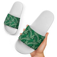 Forest Green Monstera Slide Sandals Polynesian Tribal Pattern - Polynesian Pride
