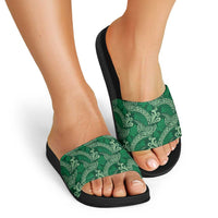Forest Green Monstera Slide Sandals Polynesian Tribal Pattern - Polynesian Pride