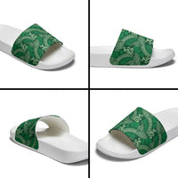 Forest Green Monstera Slide Sandals Polynesian Tribal Pattern - Polynesian Pride