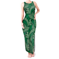 Forest Green Monstera Tank Maxi Dress Polynesian Tribal Pattern - Polynesian Pride