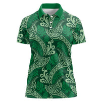 Forest Green Monstera Women Polo Shirt Polynesian Tribal Pattern - Polynesian Pride