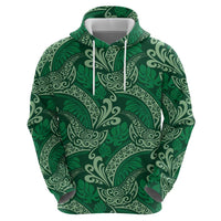 Forest Green Monstera Zip Hoodie Polynesian Tribal Pattern - Polynesian Pride