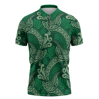Forest Green Monstera Zipper Polo Shirt Polynesian Tribal Pattern - Polynesian Pride