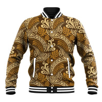 Brown Gold Monstera Baseball Jacket Polynesian Tribal Pattern - Polynesian Pride