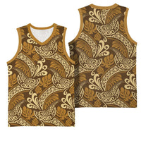 Brown Gold Monstera Basketball Jersey Polynesian Tribal Pattern - Polynesian Pride