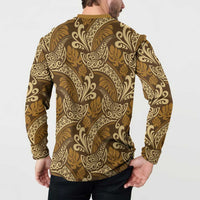 Brown Gold Monstera Button Sweatshirt Polynesian Tribal Pattern - Polynesian Pride