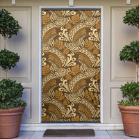 Brown Gold Monstera Door Cover Polynesian Tribal Pattern - Polynesian Pride