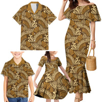 Brown Gold Monstera Family Matching Mermaid Dress and Hawaiian Shirt Polynesian Tribal Pattern - Polynesian Pride