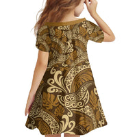 Brown Gold Monstera Family Matching Off Shoulder Maxi Dress and Hawaiian Shirt Polynesian Tribal Pattern - Polynesian Pride
