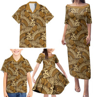 Brown Gold Monstera Family Matching Puletasi and Hawaiian Shirt Polynesian Tribal Pattern - Polynesian Pride