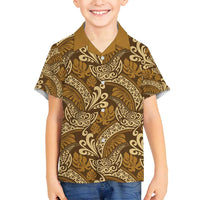 Brown Gold Monstera Family Matching Puletasi and Hawaiian Shirt Polynesian Tribal Pattern - Polynesian Pride